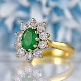 Ellibelle Jewellery Emerald & Diamond 18ct Gold Oval Cluster Engagement Ring (0.75cts)