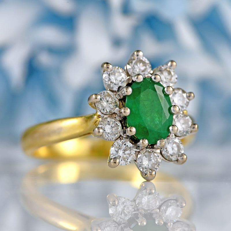 Ellibelle Jewellery Emerald & Diamond 18ct Gold Oval Cluster Engagement Ring (0.75cts)