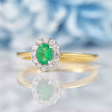 Ellibelle Jewellery Emerald & Diamond 18ct Gold Oval Cluster Ring (0.31ct)