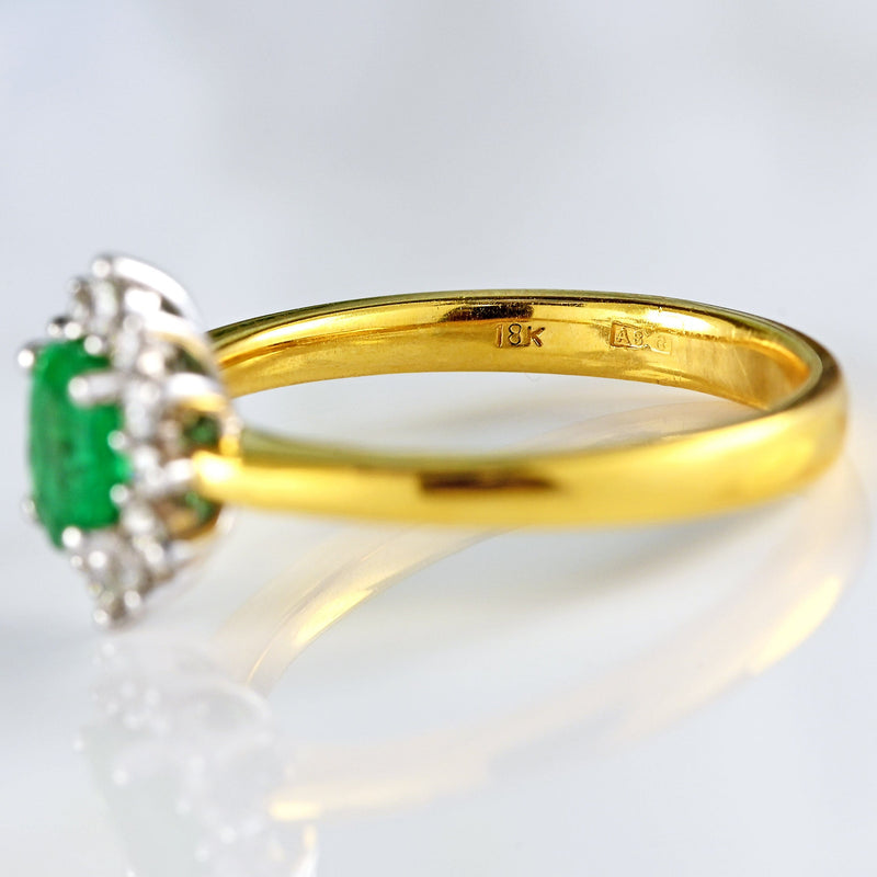 Ellibelle Jewellery Emerald & Diamond 18ct Gold Oval Cluster Ring (0.55cts)