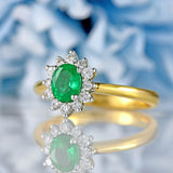 Ellibelle Jewellery Emerald & Diamond 18ct Gold Oval Cluster Ring (0.55cts)