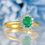Ellibelle Jewellery Emerald & Diamond 18ct Gold Oval Cluster Ring (0.55cts)