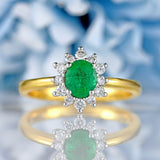 Ellibelle Jewellery Emerald & Diamond 18ct Gold Oval Cluster Ring (0.55cts)