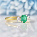 Ellibelle Jewellery Emerald & Diamond 18ct Gold Oval Three-Stone Engagement Ring (0.60ct)