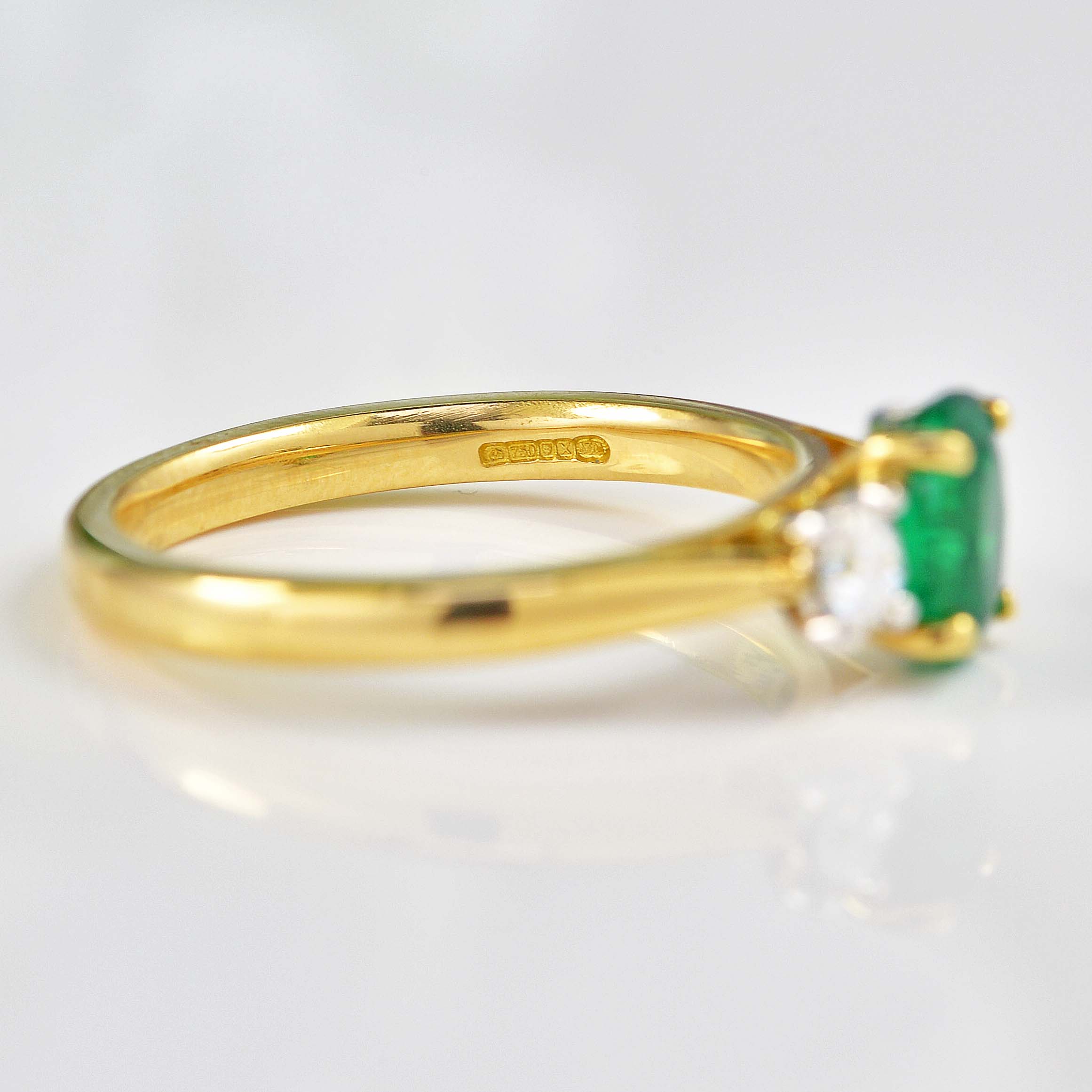 Ellibelle Jewellery Emerald & Diamond 18ct Gold Oval Three-Stone Engagement Ring (0.83ct)