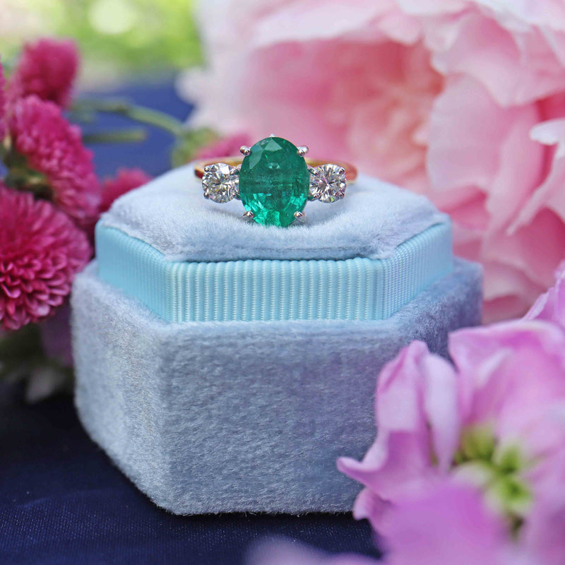 Ellibelle Jewellery Emerald & Diamond 18ct Gold Three-Stone Engagement Ring (1.85cts)