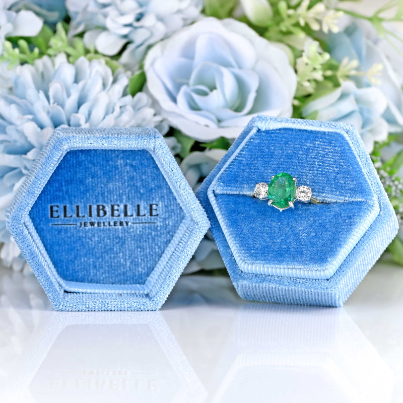 Ellibelle Jewellery Emerald & Diamond 18ct Gold Three-Stone Engagement Ring (1.85cts)
