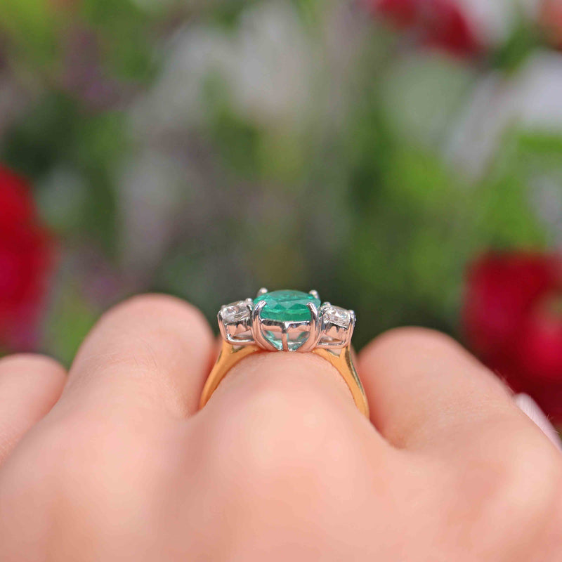 Ellibelle Jewellery Emerald & Diamond 18ct Gold Three-Stone Engagement Ring (1.85cts)
