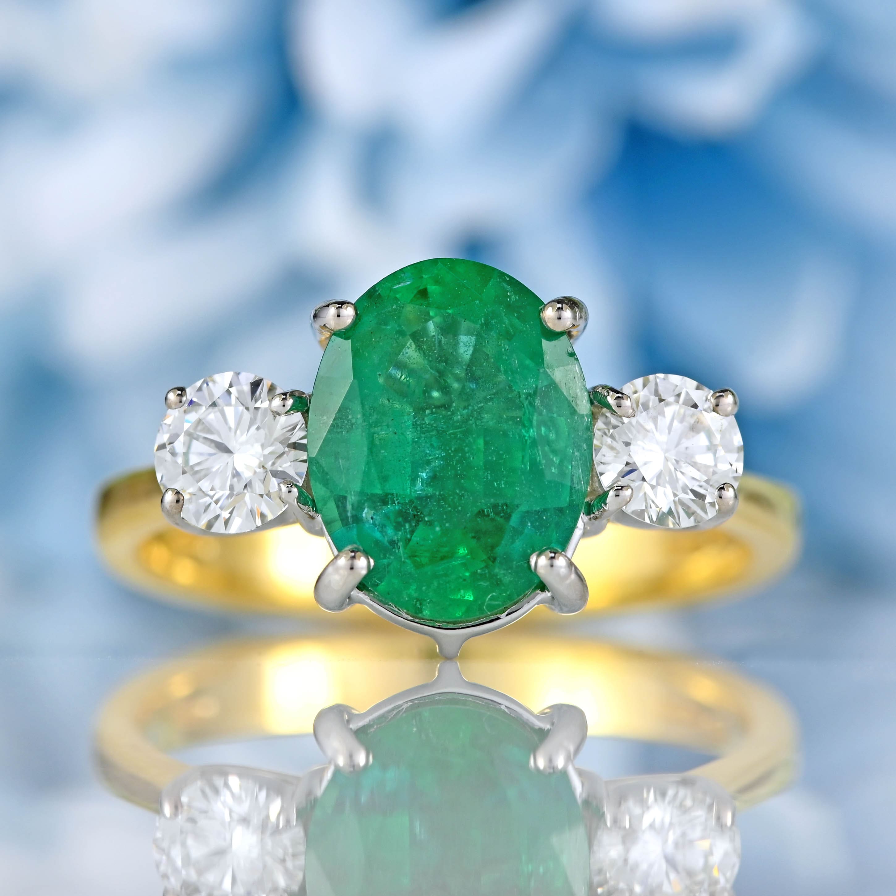 Ellibelle Jewellery Emerald & Diamond 18ct Gold Three-Stone Engagement Ring (1.85cts)