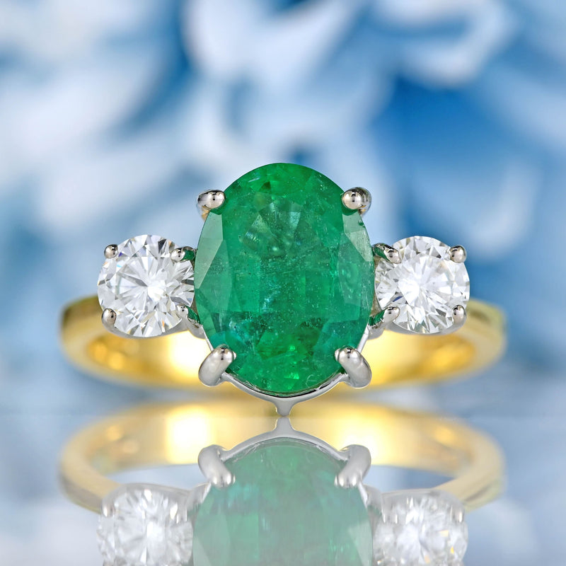 Ellibelle Jewellery Emerald & Diamond 18ct Gold Three-Stone Engagement Ring (1.85cts)