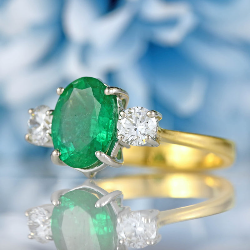 Ellibelle Jewellery Emerald & Diamond 18ct Gold Three-Stone Engagement Ring (1.85cts)