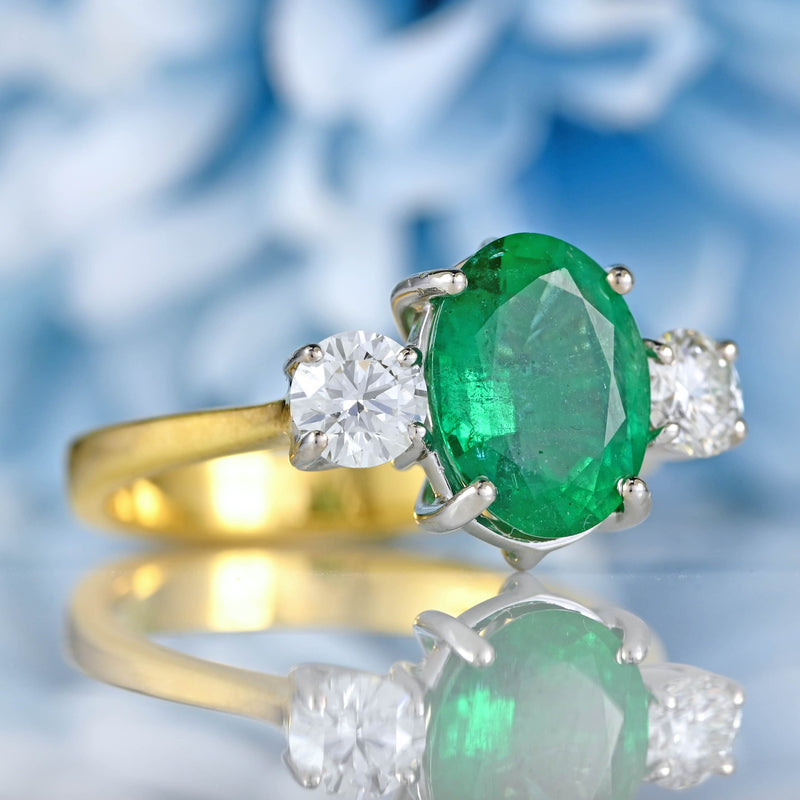 Ellibelle Jewellery Emerald & Diamond 18ct Gold Three-Stone Engagement Ring (1.85cts)