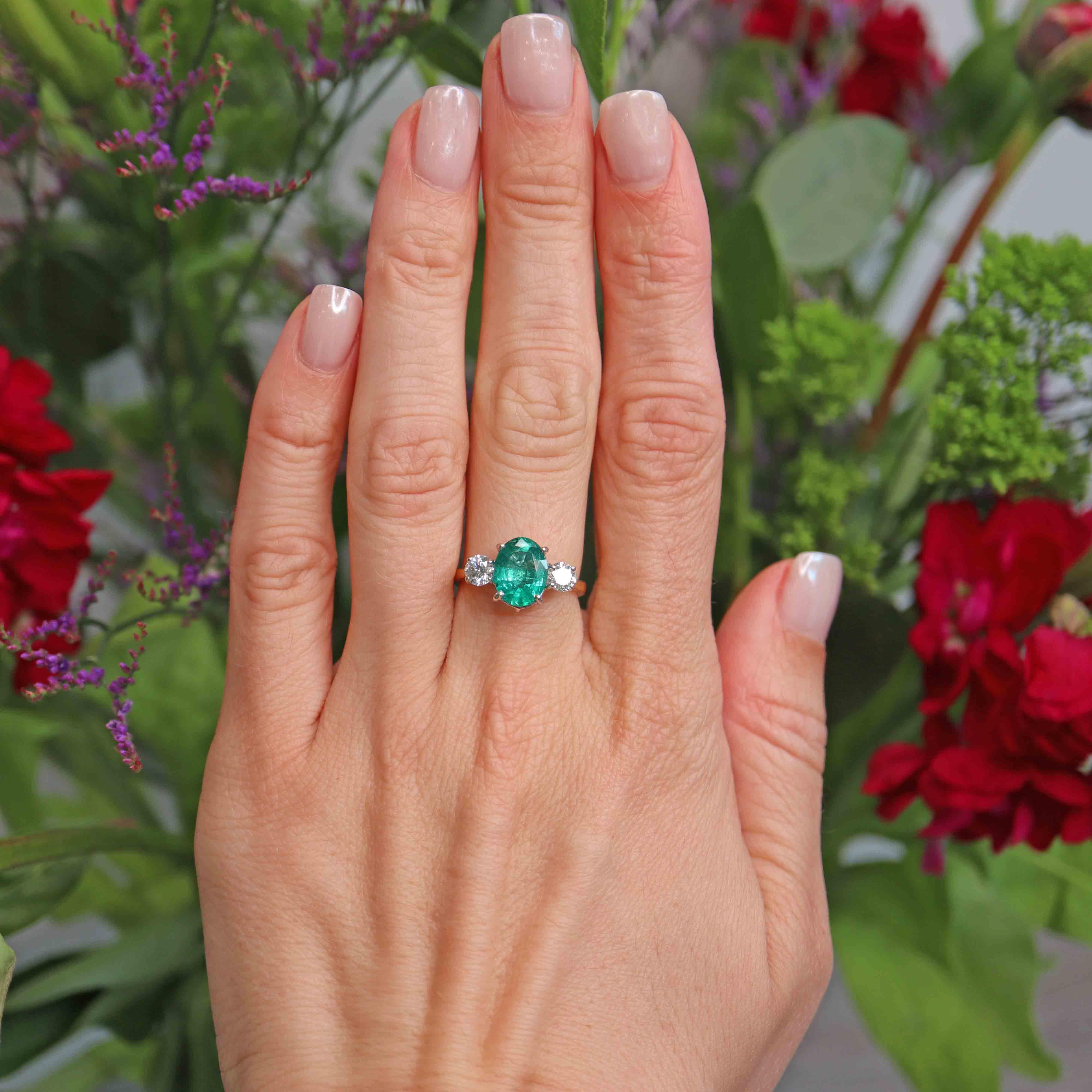 Ellibelle Jewellery Emerald & Diamond 18ct Gold Three-Stone Engagement Ring (1.85cts)