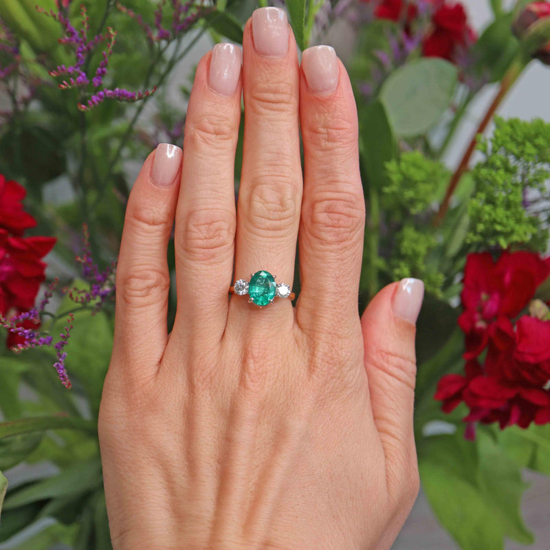 Ellibelle Jewellery Emerald & Diamond 18ct Gold Three-Stone Engagement Ring (1.85cts)