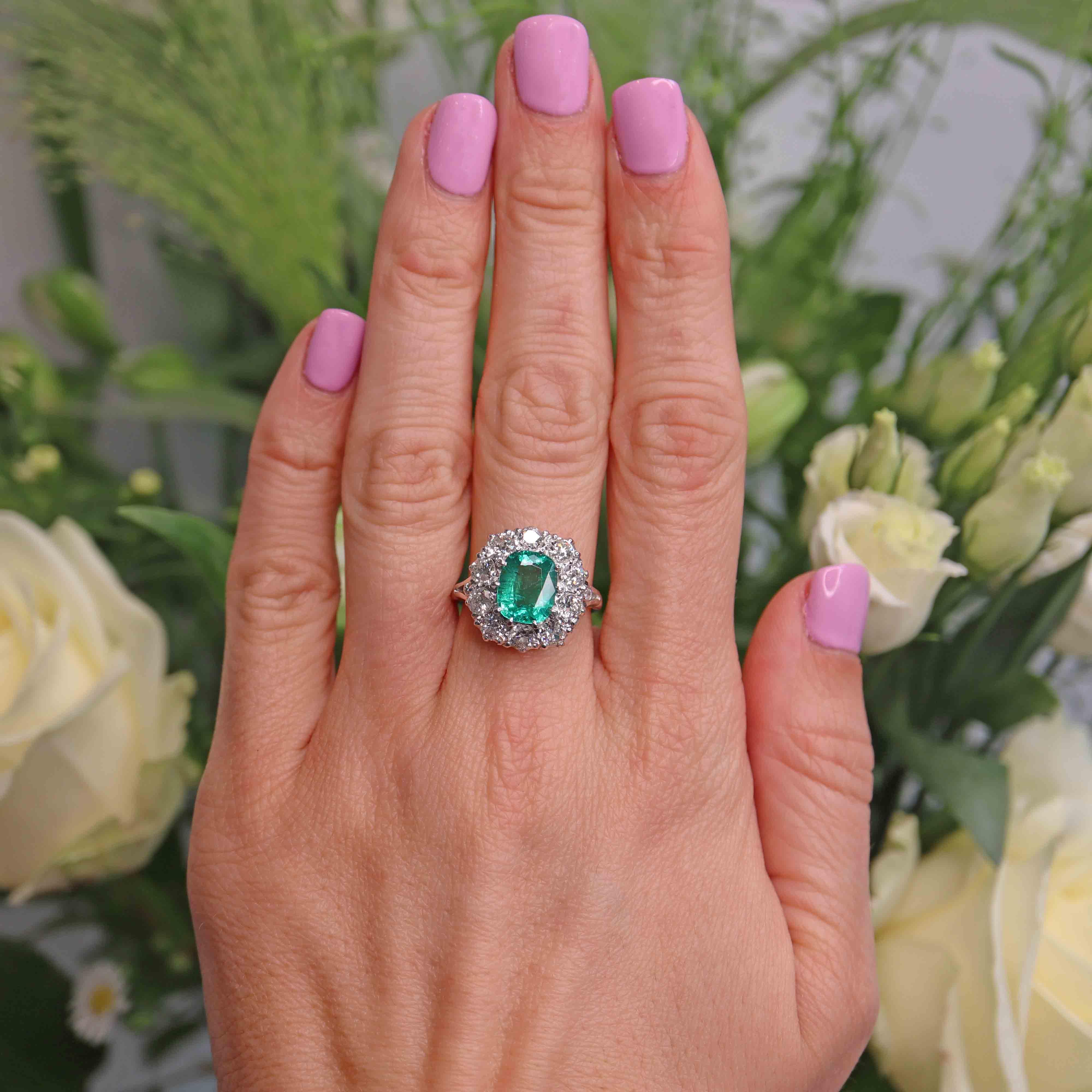 Ellibelle Jewellery Emerald & Diamond 18ct White Gold Cluster Engagement Ring (1.88ct)