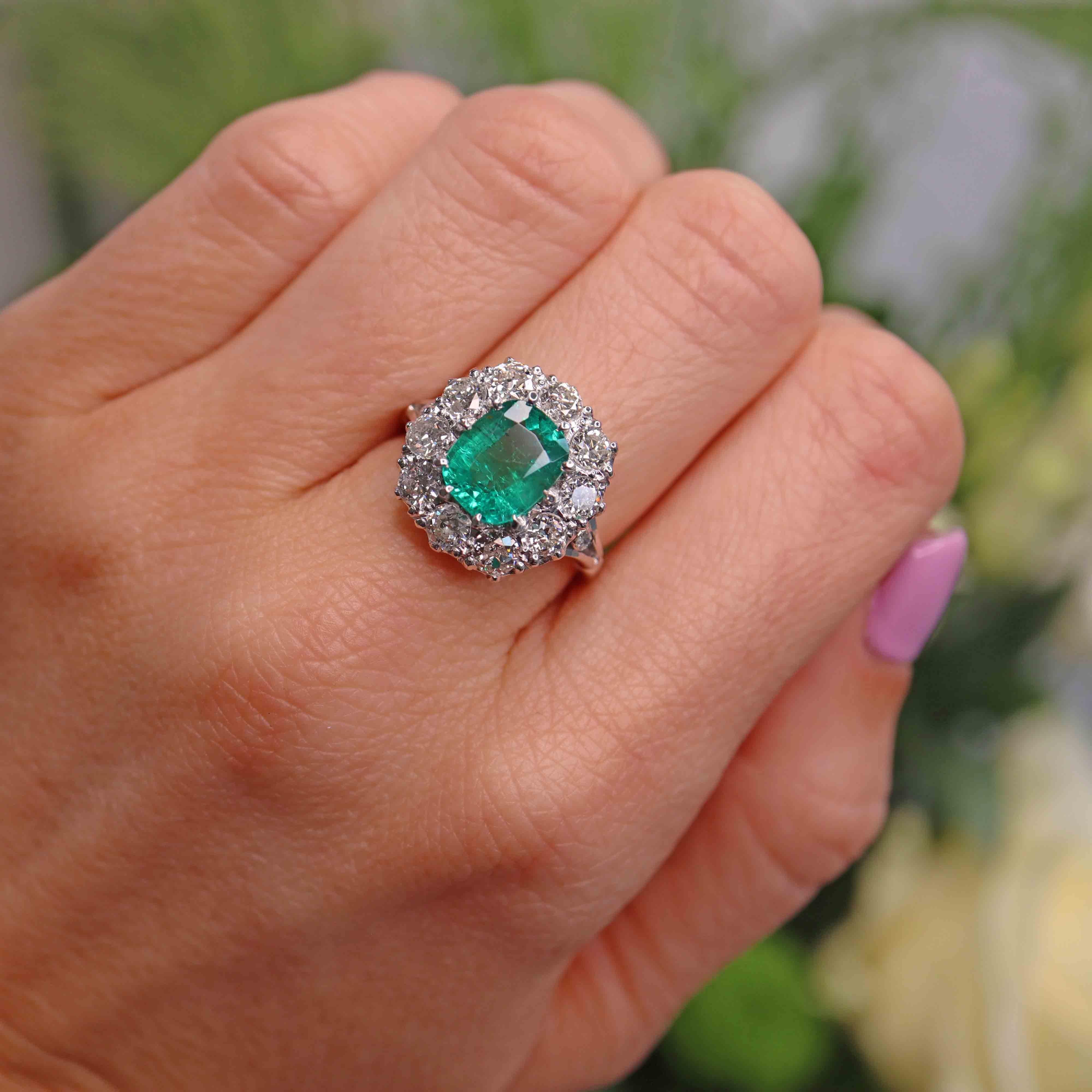 Ellibelle Jewellery Emerald & Diamond 18ct White Gold Cluster Engagement Ring (1.88ct)