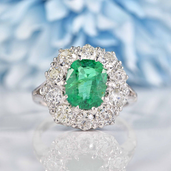 Ellibelle Jewellery Emerald & Diamond 18ct White Gold Cluster Engagement Ring (1.88ct)
