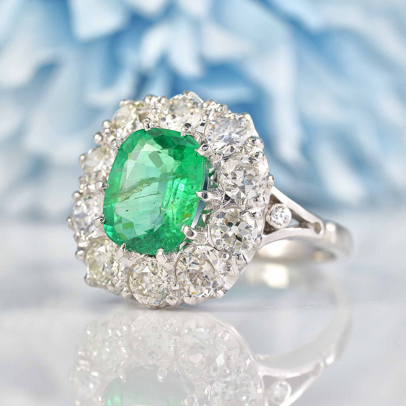 Ellibelle Jewellery Emerald & Diamond 18ct White Gold Cluster Engagement Ring (1.88ct)