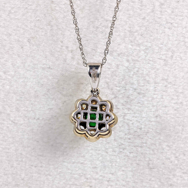 Ellibelle Jewellery Emerald & Diamond 18ct White Gold Daisy Cluster Pendant Necklace