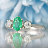 Ellibelle Jewellery Emerald & Diamond 18ct White Gold Three-Stone Engagement Ring (0.65cts)