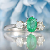 Ellibelle Jewellery Emerald & Diamond 18ct White Gold Three-Stone Engagement Ring (0.65cts)