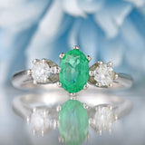 Ellibelle Jewellery Emerald & Diamond 18ct White Gold Three-Stone Engagement Ring (0.65cts)