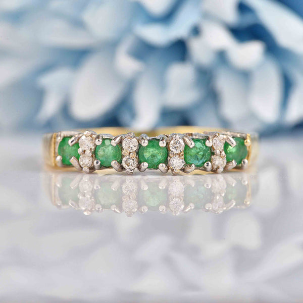 Ellibelle Jewellery Emerald & Diamond 9ct Gold Half-Eternity Band Ring