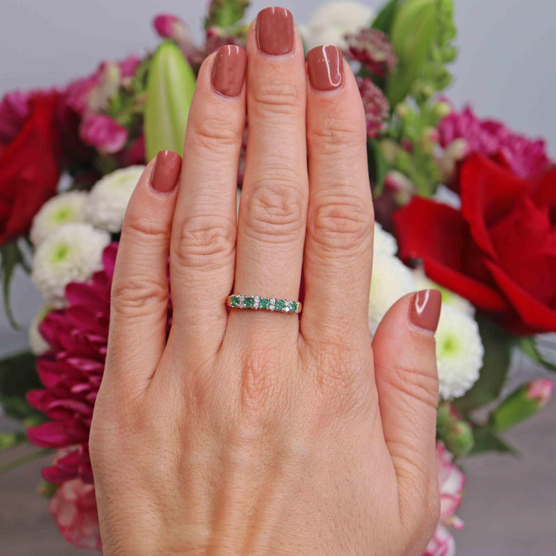 Ellibelle Jewellery Emerald & Diamond 9ct Gold Half-Eternity Band Ring