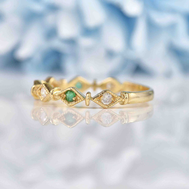 Ellibelle Jewellery Emerald & Diamond 9ct Gold Wavy Stacking Band Ring