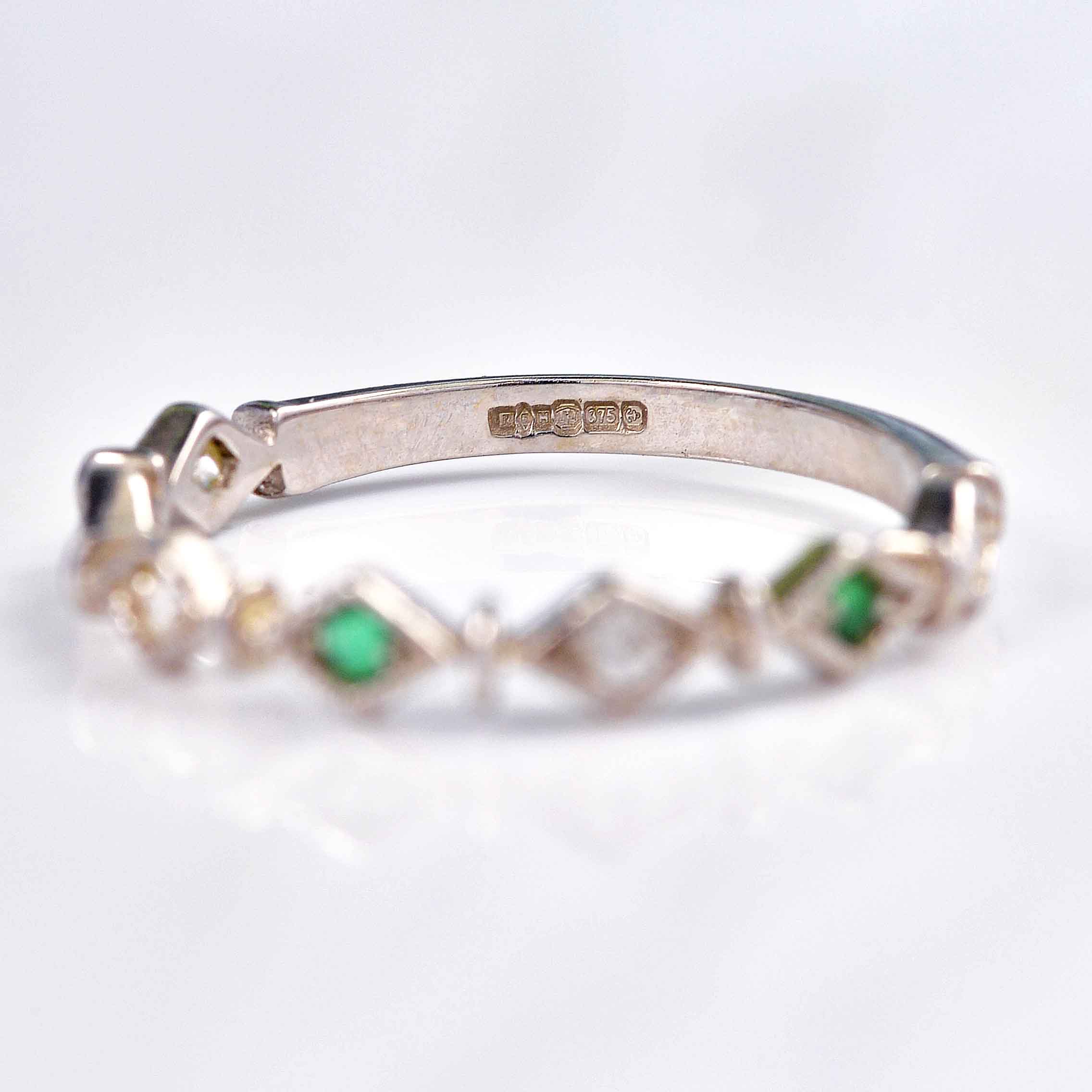 Ellibelle Jewellery Emerald & Diamond 9ct White Gold Wavy Stacking Band Ring