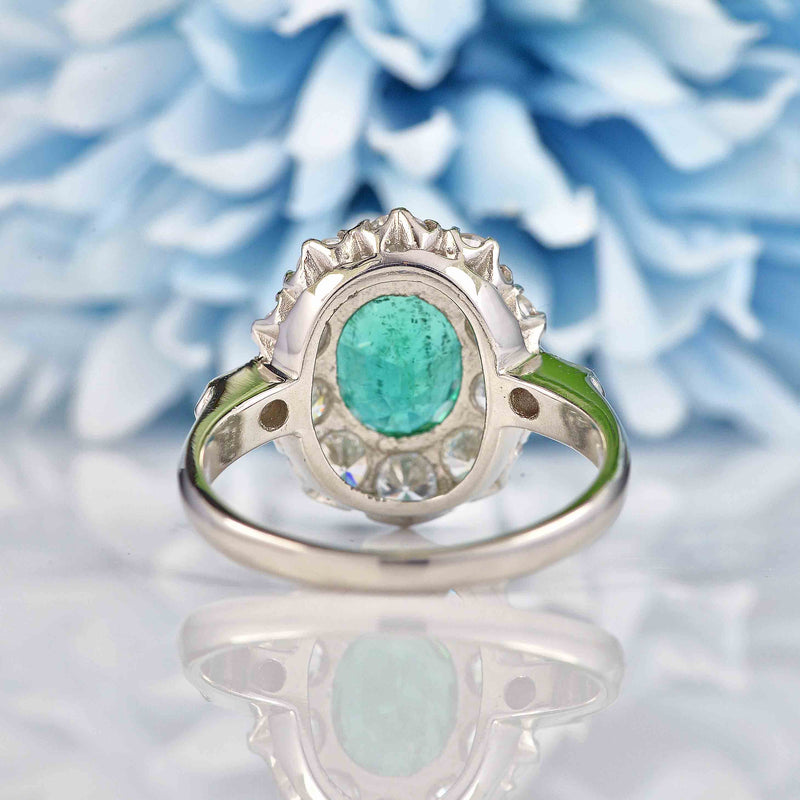 Ellibelle Jewellery Emerald & Diamond Platinum Cluster Engagement Ring