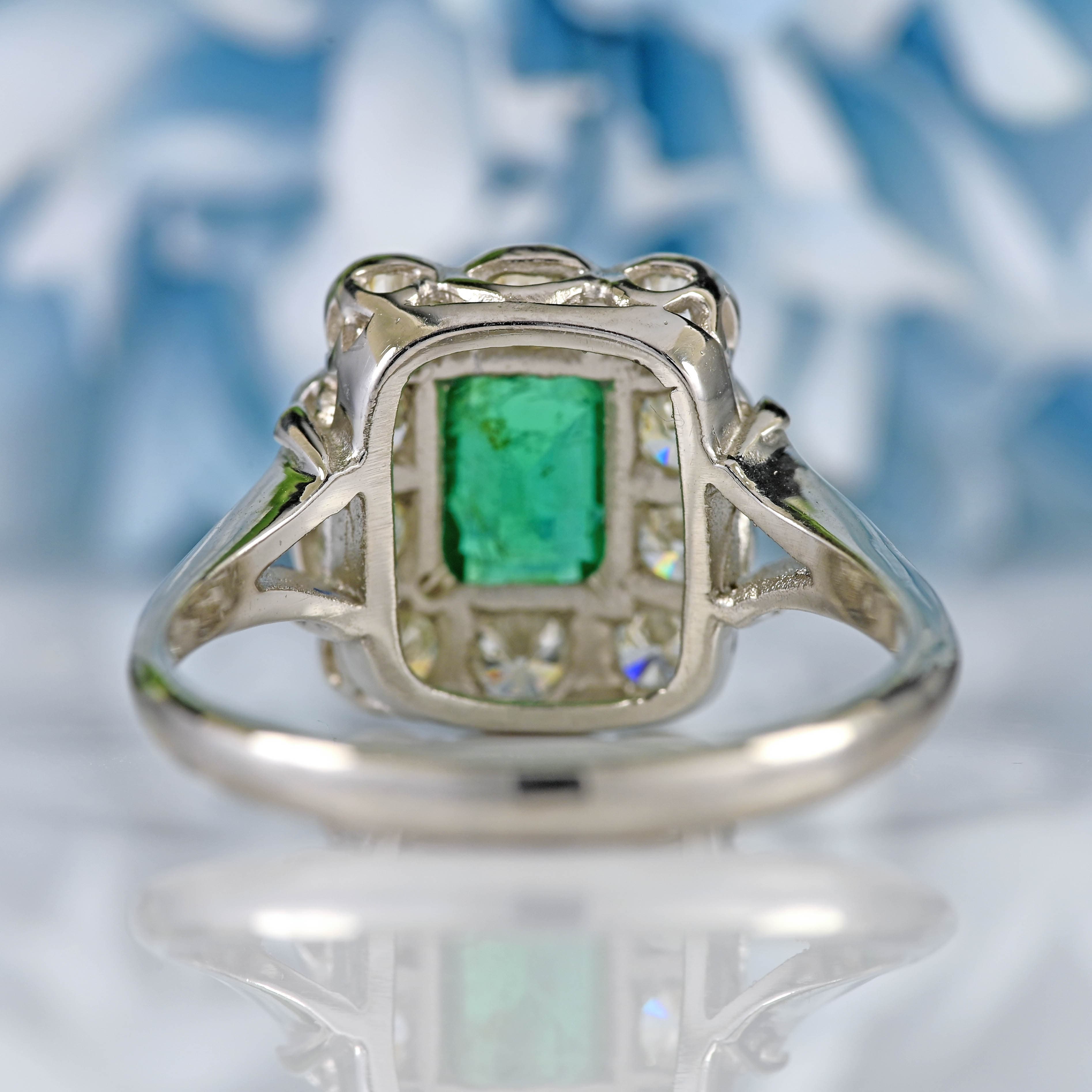 Ellibelle Jewellery Emerald & Diamond Platinum Rectangular Cluster Ring (0.85cts)