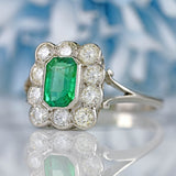 Ellibelle Jewellery Emerald & Diamond Platinum Rectangular Cluster Ring (0.85cts)