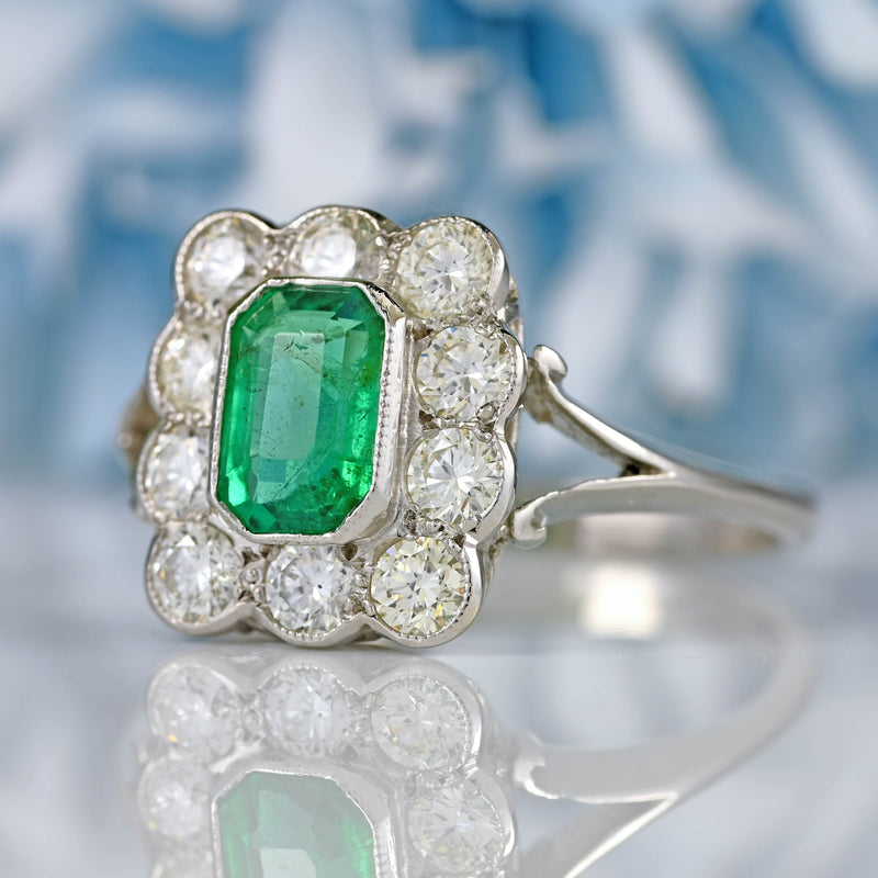 Ellibelle Jewellery Emerald & Diamond Platinum Rectangular Cluster Ring (0.85cts)