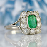 Ellibelle Jewellery Emerald & Diamond Platinum Rectangular Cluster Ring (0.85cts)