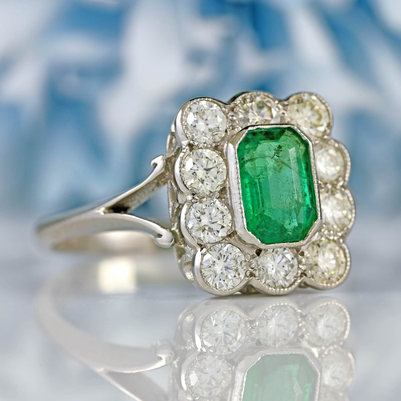 Ellibelle Jewellery Emerald & Diamond Platinum Rectangular Cluster Ring (0.85cts)