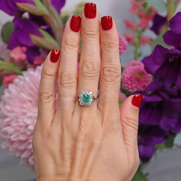 Ellibelle Jewellery Emerald & Diamond Platinum Rectangular Cluster Ring (0.85cts)