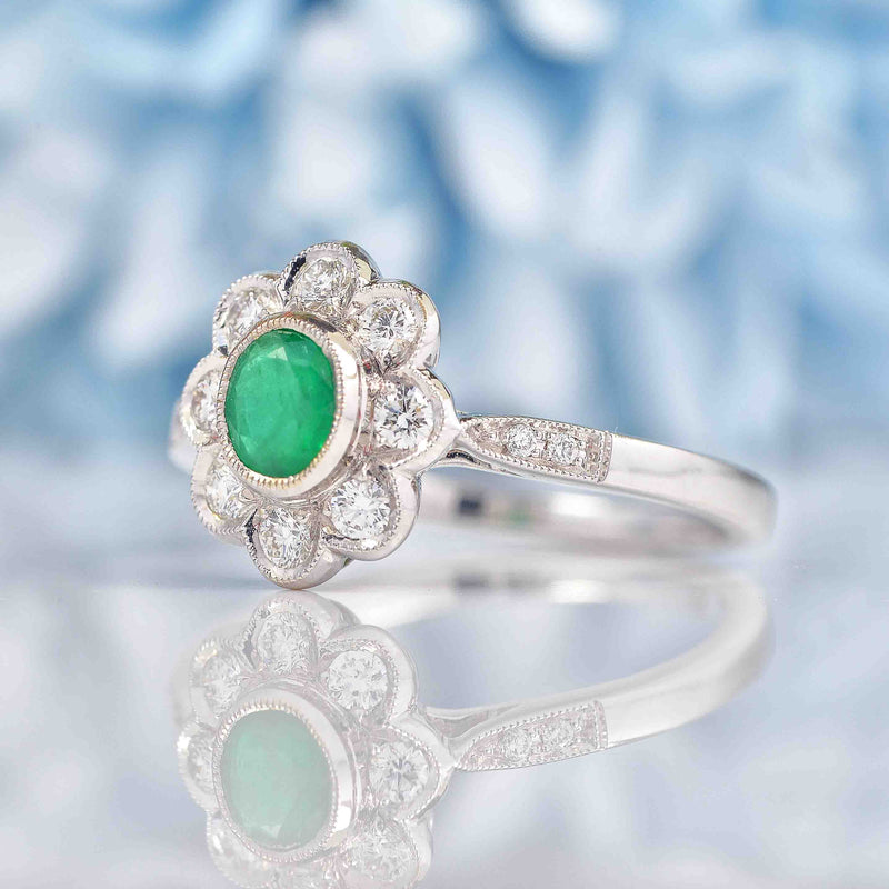 Ellibelle Jewellery Emerald & Diamond White Gold Cluster Ring