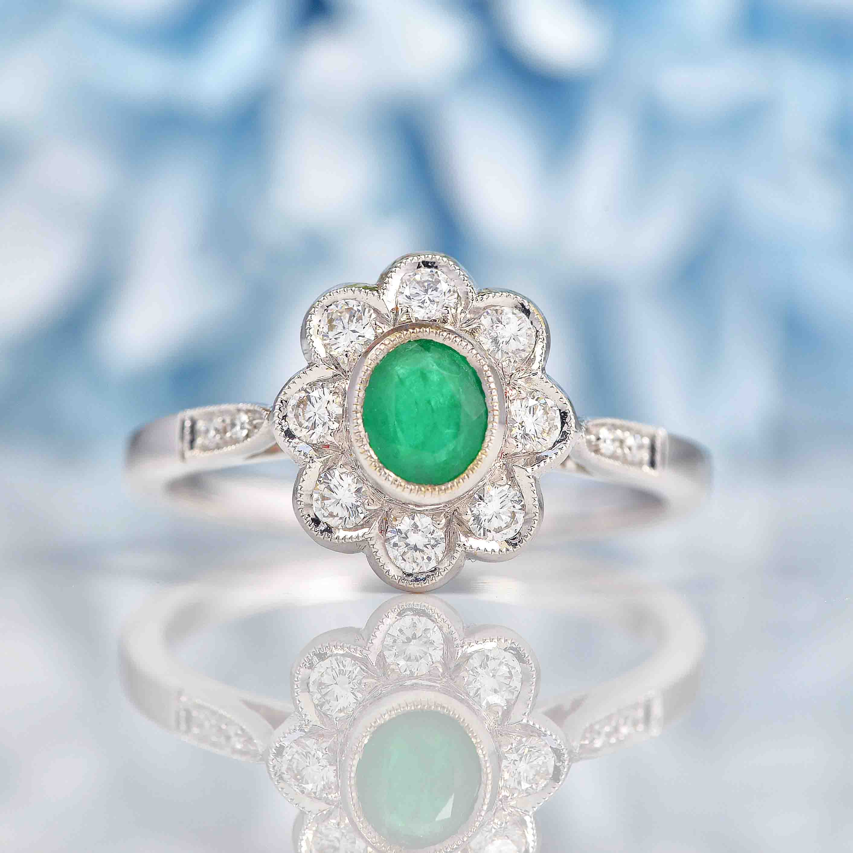 Ellibelle Jewellery Emerald & Diamond White Gold Cluster Ring