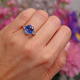 Ellibelle Jewellery French 5.97 Carat Unheated Ceylon Sapphire & Diamond 18ct White Gold Three-Stone Ring