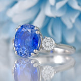 Ellibelle Jewellery French 5.97 Carat Unheated Ceylon Sapphire & Diamond 18ct White Gold Three-Stone Ring