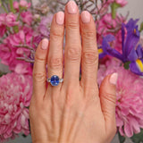 Ellibelle Jewellery French 5.97 Carat Unheated Ceylon Sapphire & Diamond 18ct White Gold Three-Stone Ring