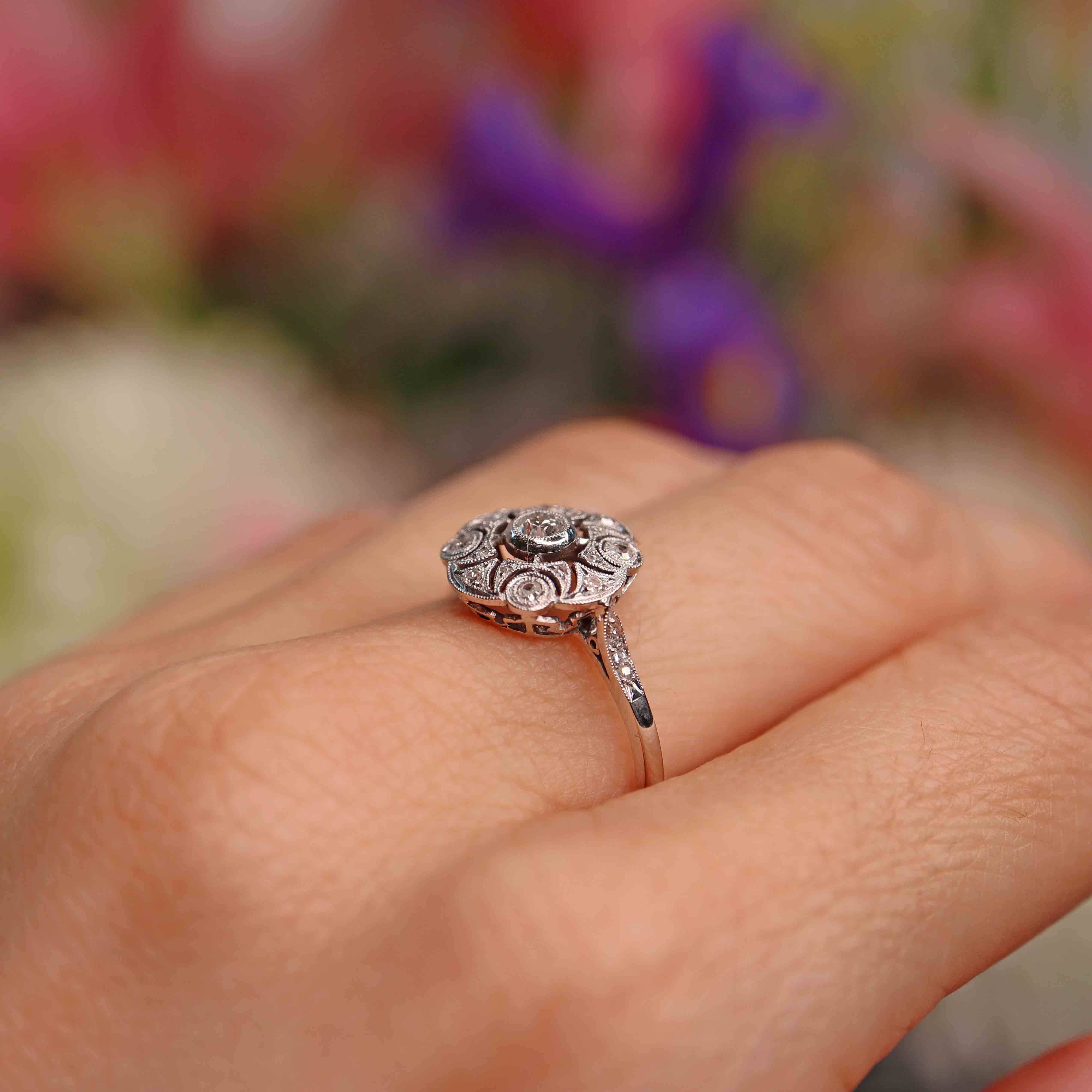 Ellibelle Jewellery French Art Deco 18ct White Gold Diamond Ring