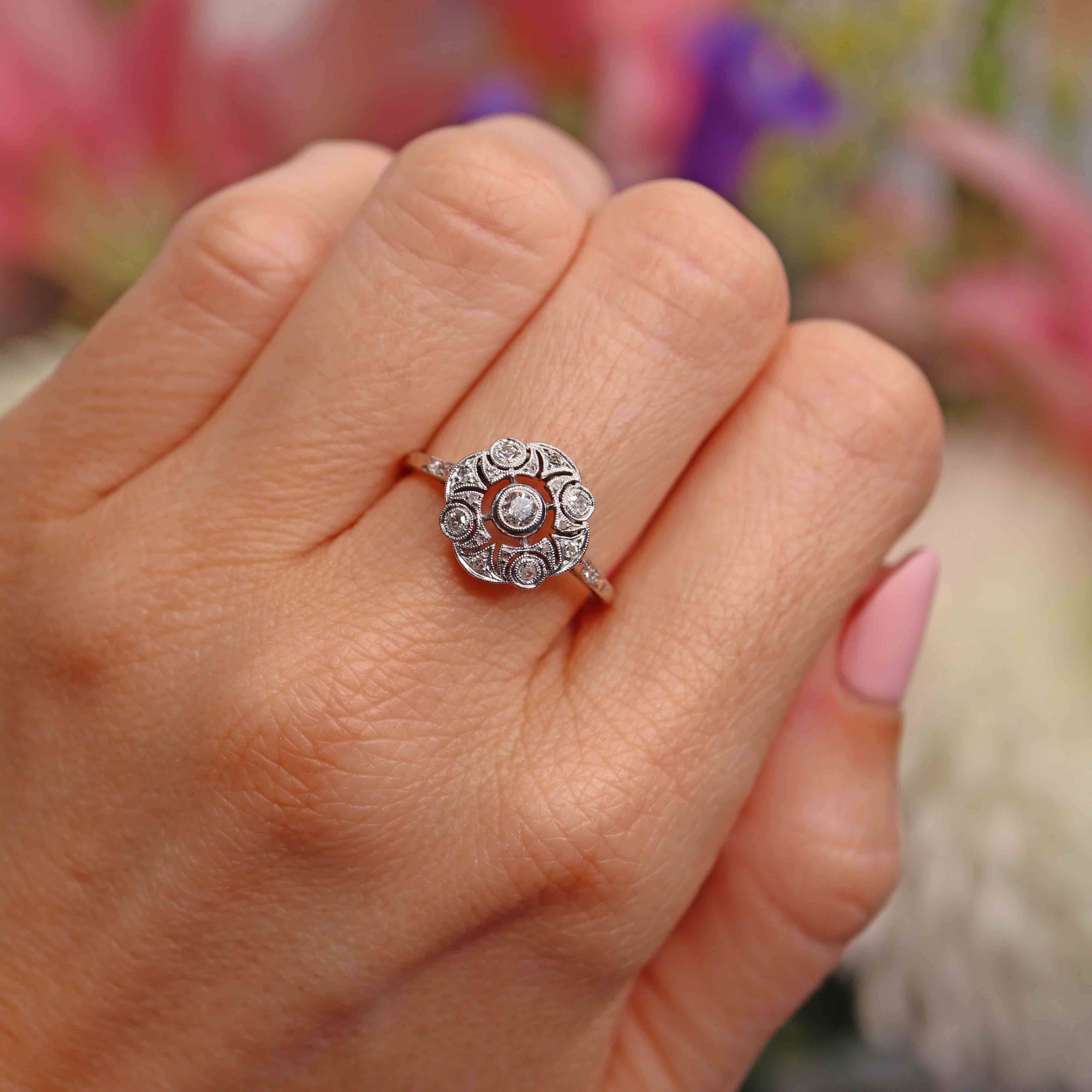 Ellibelle Jewellery French Art Deco 18ct White Gold Diamond Ring