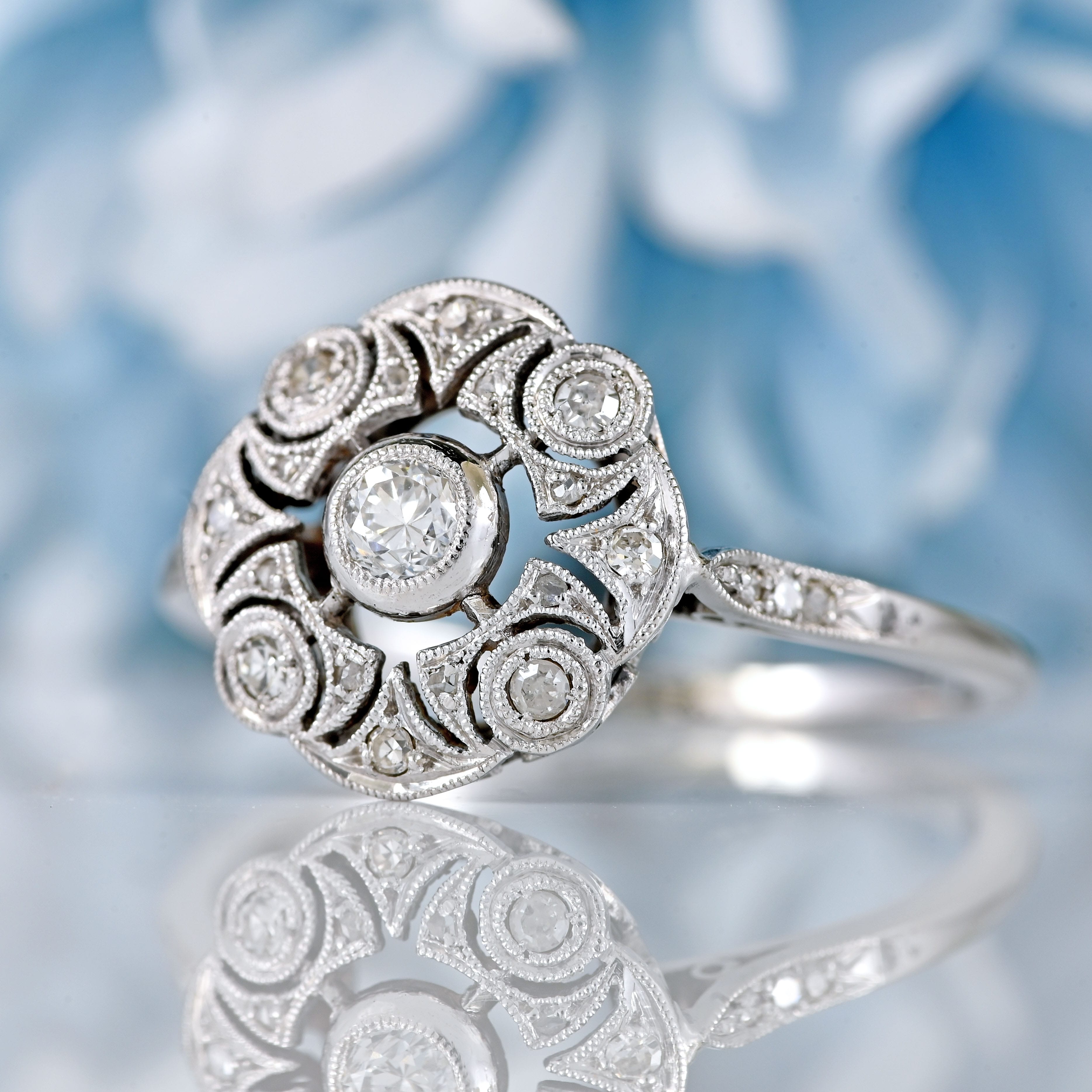 Ellibelle Jewellery French Art Deco 18ct White Gold Diamond Ring