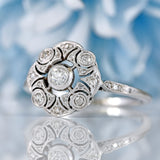 Ellibelle Jewellery French Art Deco 18ct White Gold Diamond Ring