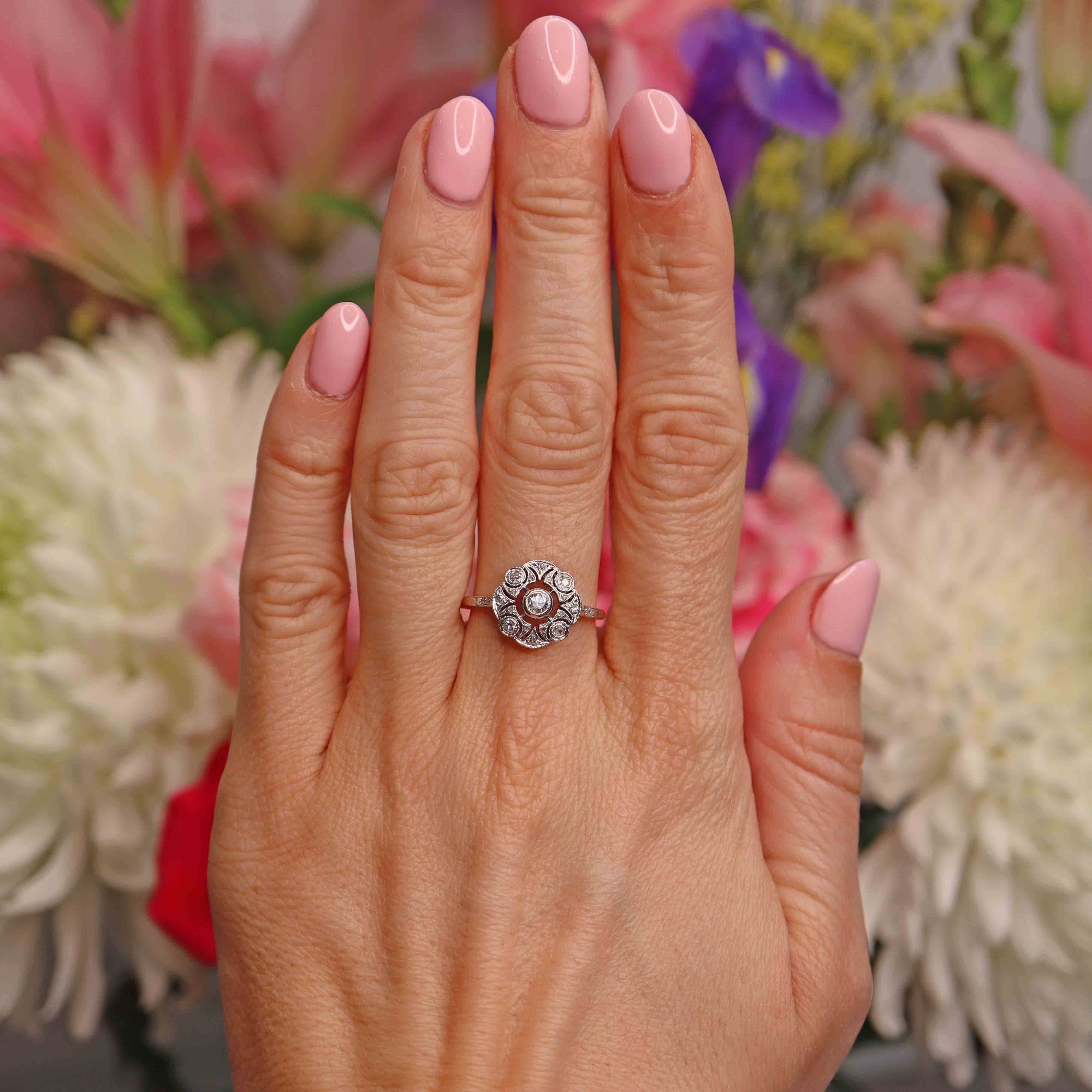 Ellibelle Jewellery French Art Deco 18ct White Gold Diamond Ring