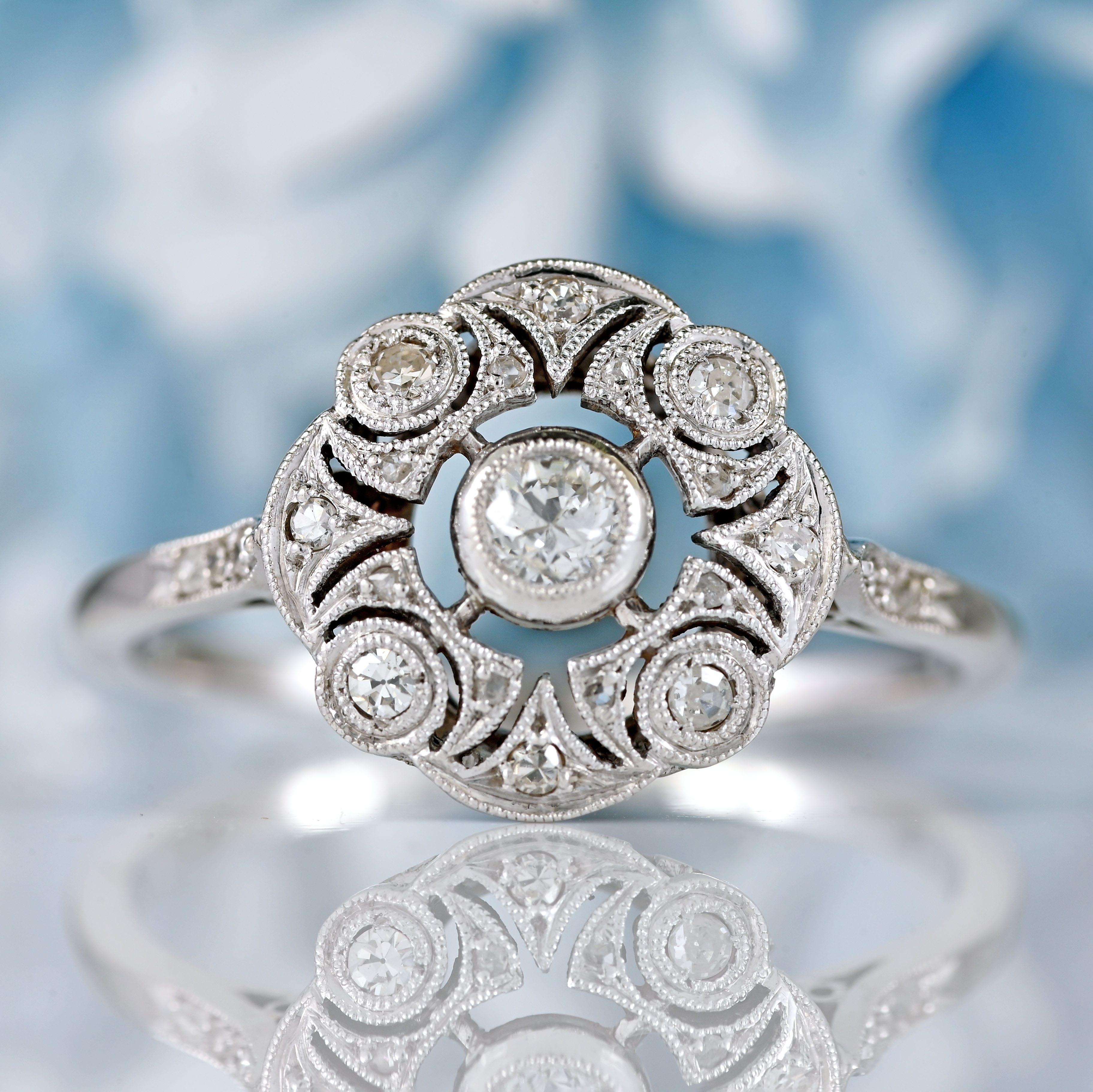 Ellibelle Jewellery French Art Deco 18ct White Gold Diamond Ring