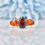 Ellibelle Jewellery Garnet & Citrine 9ct Gold Pear-Shaped Trilogy Ring