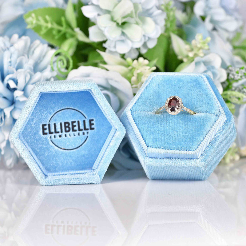 Ellibelle Jewellery Garnet & Diamond 9ct Gold Halo Ring